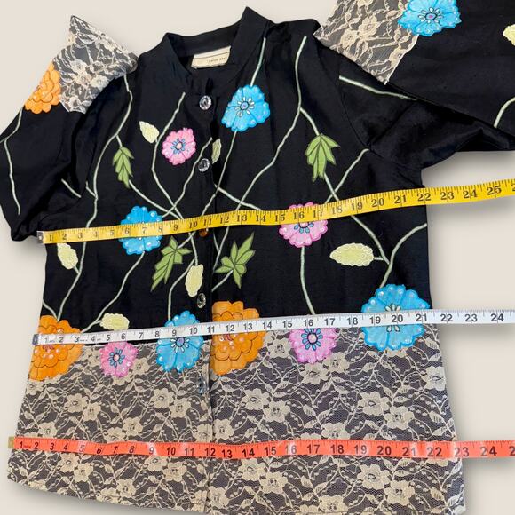 Carrie Allen Vintage Embroidered Floral Laced Button Up Jacket Shacket Womens L - Picture 11 of 14